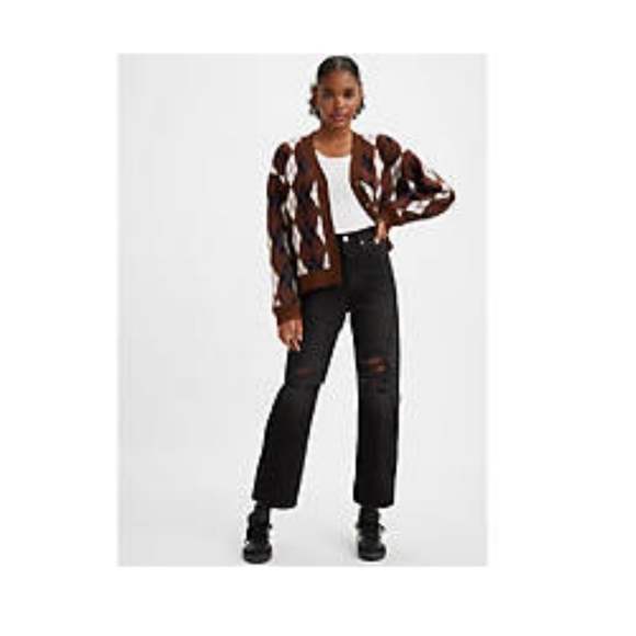 NWT Levi's Ribcage Straight Ankle Jeans, Distressed, Skewed Black, Size 29x27 - Picture 11 of 16